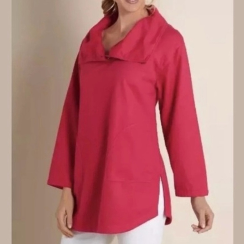 Soft Surroundings Light Blue Oval Wood Button Collar Tunic Top. Size Medium. - Picture 2 of 10